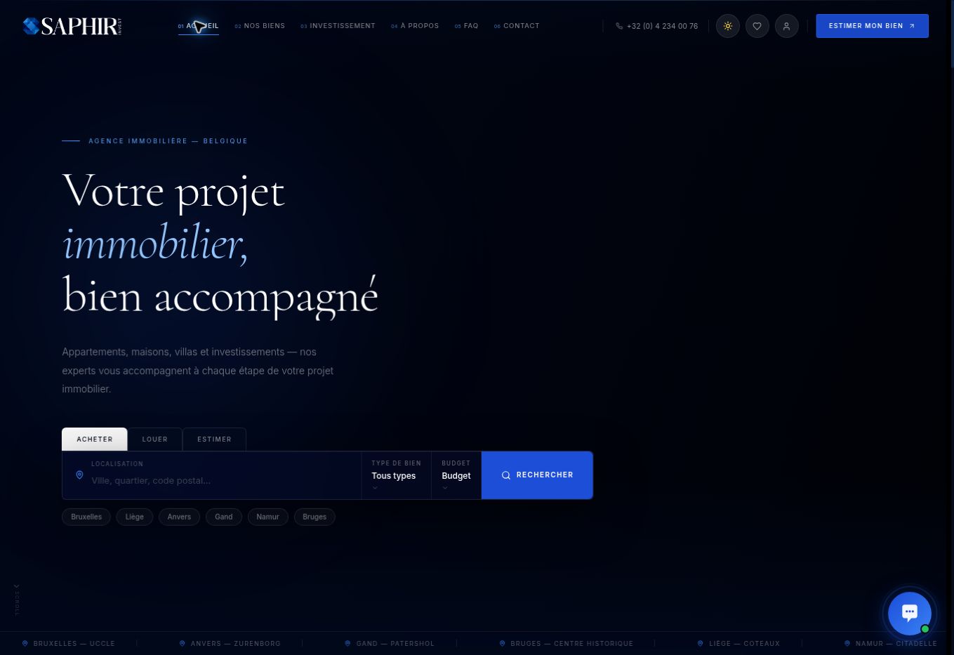 Aperçu du site immobilier Saphir Invest réalisé pour Nikola Lozina, influenceur