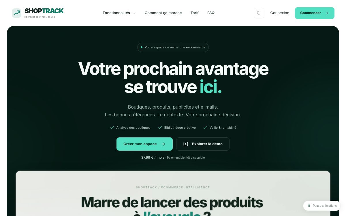 Aperçu du site ShopTrack